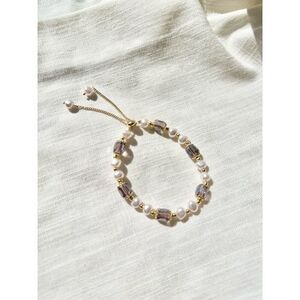 Greyish purple and pearl friendship boho style bracelet